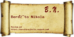 Beráts Nikola névjegykártya